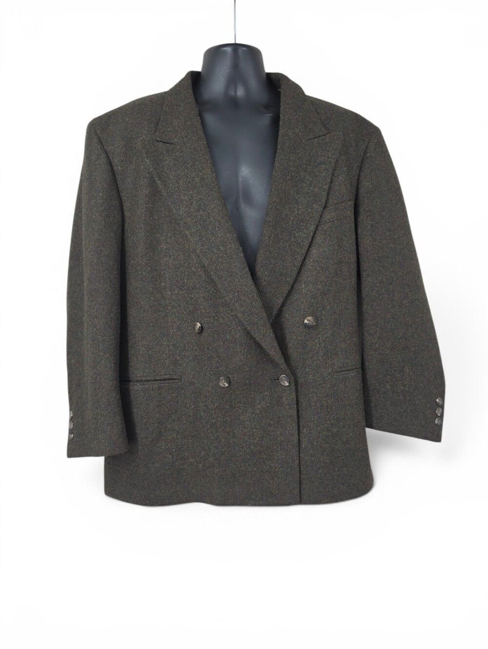 Vintage Double-Breasted Olive Green Wool Blazer Sport Coat Suit Jacket